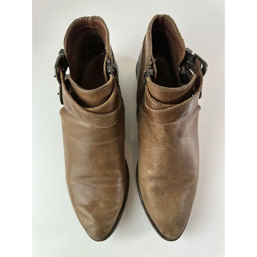 Frye Ray Ankle Boots Brown Leather Western Shootie Cowboy Booties 7.5 M *Flawed